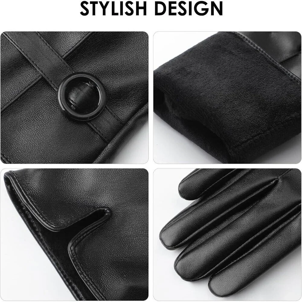 Women's black-medium Leather Winter Gloves Warm Touchscreen Cold Weather
